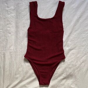 Seea Burgundy Textured One-Piece Swimsuit